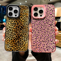 Coque de téléphone dure argentée imprimée léopard rose mat IMD pour iPhone 16E 17