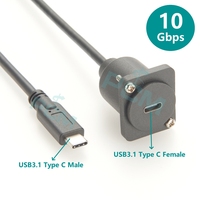 10Gbps USB3.1 d-type Panel Mount Tipe C soket Male ke Female kabel ekstensi GEN2 untuk kabinet Chassis kotak Robot industri