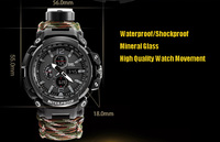 Montre de survie en plein air pour homme, tactique, multifonctionnelle, bracelet réglable, étanche, sportive, double cadran