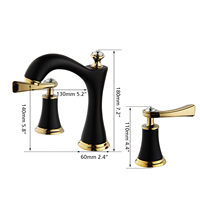 Robinet de lavabo moderne monotrou à poser en noir et or rose, mitigeur eau chaude et froide pour lavabo