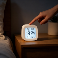 Digitaler LCD-Wecker für Schüler und Kinder mit Thermometer, Feuchtigkeitsmessung, Touch-Hintergrundbeleuchtung und Wandmontage