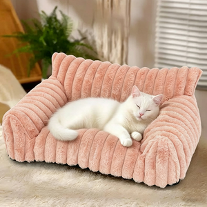 Lit pour chien en fausse fourrure de luxe, rectangulaire, doux, amovible, lavable, rose, pour chiens, salon, toutes saisons - Product Image 4