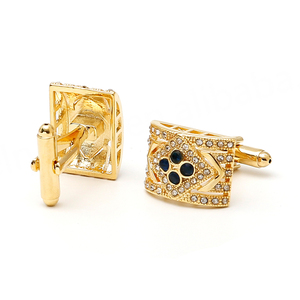 Latest Style <b>Cufflinks</b> Men's <b>Cufflinks</b> Luxurious <b>Gold</b> Shirt <b>Cufflinks</b> with Black Zircon Stones - Product Image 4