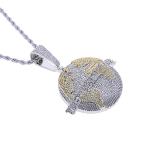 2 Tone terra rotonda mostra lettera <span class=keywords><strong>il</strong></span> mondo è <span class=keywords><strong>mio</strong></span> ciondolo da uomo collana Hip Hop piena Bling Cubic zirconi CZ <span class=keywords><strong>gioielli</strong></span> di moda - Product Image 5