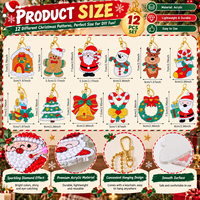 Autocollants de peinture diamant de Noël, 12 pièces, kit d'artisanat DIY, acrylique auto-adhésif, forme et couleur personnalisées, ornements, fournitures de fêtes