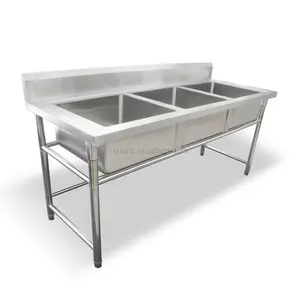 Heavy Duty Commercial Stainless Steel Sink Work Table With Drainboard For Kitchen