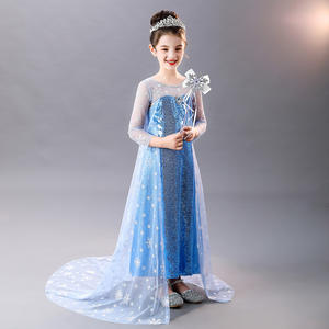 Costume Cosplay per bambini Elsa abito da ballo con paillettes impreziosito fiocco di neve abito da principessa per bambine - Product Image 3