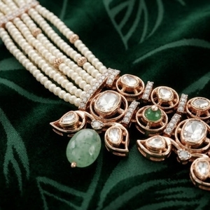 925 <b>Silver</b> Necklace Set for Women Traditional Indian Jewelry Green White Beads Kundan Work Earrings Set - Product Image 4