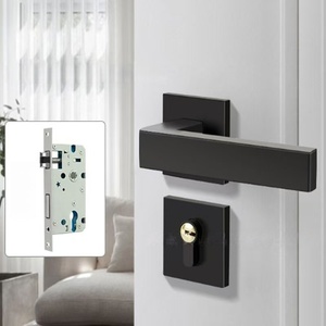 Modern Luxury Matte <strong>Black</strong> Aluminum <strong>Door</strong> Handle Set With Heavy Duty Privacy Lever Lock and Keyed Entry <strong>Door</strong> <strong>Knob</strong> for Interior - Product Image 3