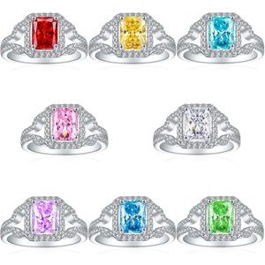 Bague en Argent 925 avec Zirconium à Haute Teneur en Carbone, Coupe Flamme Fleur de Glace, Pierre CZ Éblouissante, Bande de Luxe Tendance - Product Image 1