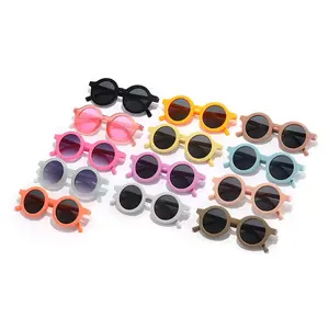 Enfants rétro rond lunettes de soleil bébé givré Macarons résistant aux ultraviolets commodité lunettes lunettes pour enfants en plastique unisexe