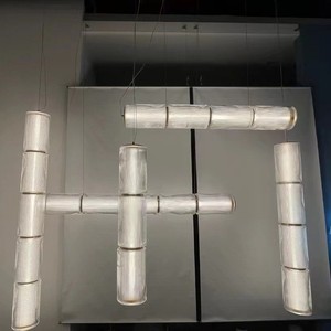 Lámpara colgante moderna de cristal con forma de cilindro largo, candelabro LED para comedor, dormitorio, iluminación de techo, acabado dorado - Product Image 2