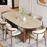 Ensemble de table à manger moderne 2026, table ovale en pierre frittée, ensemble de salle à manger 6 chaises, ensemble de salle à manger en bois Japandi