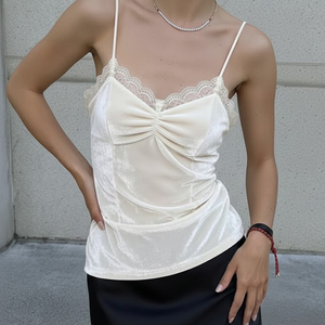 Top Sexy de Terciopelo Vintage con Pliegues y Encaje, Ajustado, con Espalda Descubierta y Tirantes, para Chicas Atractivas - Product Image 1