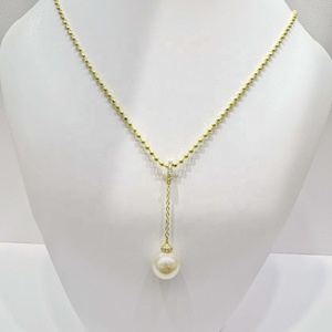 Collier de mariée en argent sterling 925 personnalisé, bijoux fins, forme en Y, style coréen, délicat, simple, collier de perles circulaires. - Product Image 1