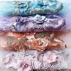 LS603 Perceuse à chaud perle broderie 3d fleur dentelle tissu tissu autocollant scène robe vêtements accessoires décoratifs patch