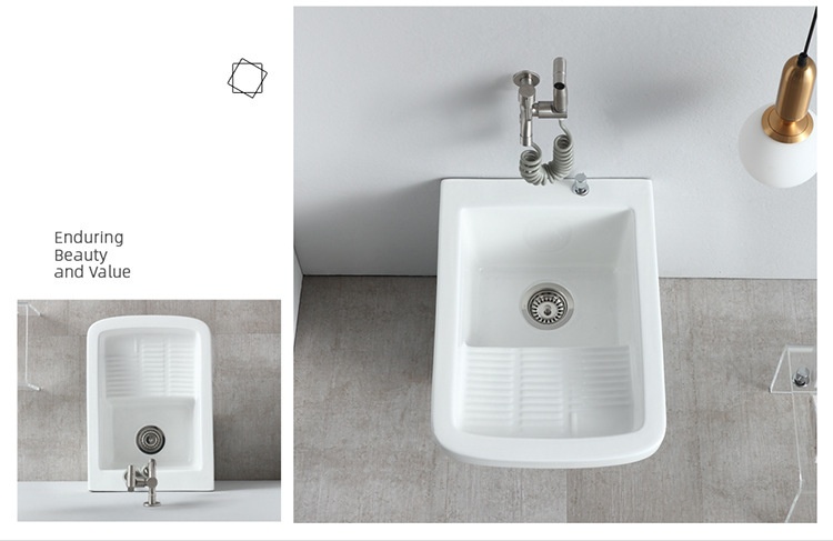 Large floor ceramic balcony mop sink mop sink with washboard wash tub control