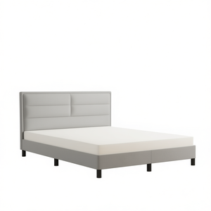 Base de Cama Tapizada en Gris Claro con Cabecera, Diseño Moderno en Tela, Estilo Minimalista, Tamaño Queen - Product Image 1