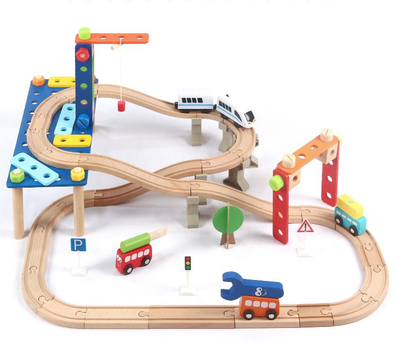 Hottest 94pcs Wooden Train Traffic Railway