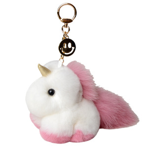 Lujo Real Rex piel <span class=keywords><strong>de</strong></span> conejo unicornio juguetes llaveros felpa Pony colgante bolsa coche llavero mujeres señoras llaveros muñeca regalo <span class=keywords><strong>de</strong></span> cumpleaños - Product Image 1