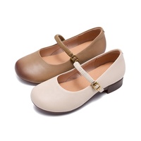 Mocassins de travail confortables pour femmes, en cuir souple crème de luxe, style Mary Jane, bout rond, talon bas, à enfiler