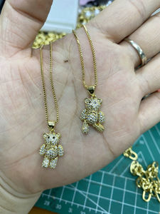 Kalung liontin warna emas jimat beruang Teddy <span class=keywords><strong>3D</strong></span> Fashion perhiasan berlapis tembaga zirkonia kubik CZ pelangi untuk hadiah pasangan - Product Image 3