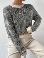 Pull rayé à col rond pour femme, pull en tricot composite chaud et côtelé à manches longues