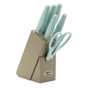 Set di coltelli da cucina Kitchen World da 7 pezzi con forbici e manici verde menta - Product Image 1