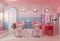 Aménagement Intérieur Complet de Salon de Manucure Personnalisé – Rénovation de Magasin de Coiffure et Esthétique Rose