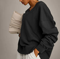 Sweat-shirt ample à col en V et manches longues 100 % coton pour femme, coupe décontractée et basique, idéal pour la vente en gros