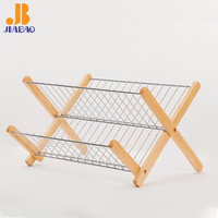 JIABAO Égouttoir à vaisselle pliable en bois à 2 niveaux pour ustensiles de cuisine, couteaux et fourchettes