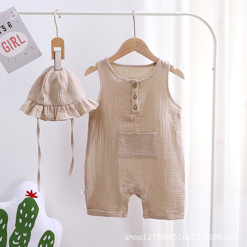 Wheat-colored-gauze tank top jumpsuit
