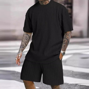 Tuta Estiva da Uomo, Completo Due Pezzi con Pantaloncini, Set Camicia e Shorts per Uomo, Tuta Sportiva con Pantaloncini Tinta Unita - Product Image 2