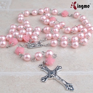 8Mm Màu Hồng Thủy Tinh Ngọc Trai Hạt Với San Hô Rose Hạt Mân Côi Với Louders Trung Tâm Mảnh Và Crucifix - Product Image 2
