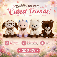 Peluche en coton biologique Super Douce, Rembourrage en coton PP, Modèle Assis Quatre Animaux (Chien, Licorne, Chat, Ours en Peluche), Anti-stress