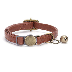 Collier de cou de chat en cuir PU de haute qualité <span class=keywords><strong>OEM</strong></span> avec cloche personnalisée graver au laser ID boucle de sécurité - Product Image 3