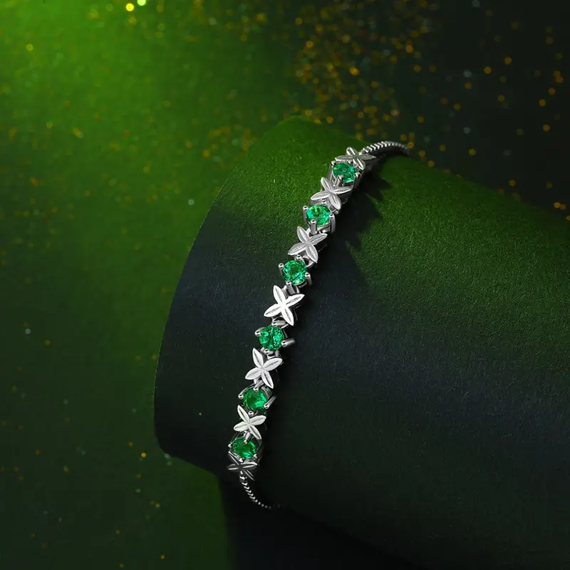 Hot Luxurious Sale Cultivate Emeralds Fashion Jewelry 925 Silver Tennis Women Bracelets Charms