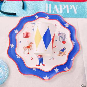 DAMAI Circus Kids Birthday Party Supplies Elephant Horse Clown Blue Red <b>Disposable</b> Party <b>Tableware</b> Paper Napkins Cups Plates - Product Image 4