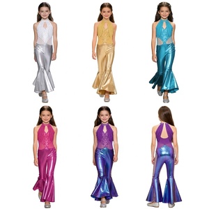 Traje de Baile Profesional para Niñas de 4 a 16 Años, Pantalones Metálicos Acampanados, Mono con Lentejuelas y Diseño Recortado, para Actuaciones en Escenario y Fiestas - Product Image 1