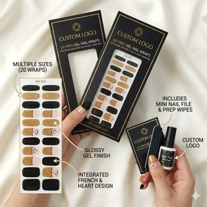 Envolturas <span class=keywords><strong>de</strong></span> <span class=keywords><strong>Gel</strong></span> para <span class=keywords><strong>Uñas</strong></span> 3D Micro-Reflectantes Doble Curado, Fáciles <span class=keywords><strong>de</strong></span> Despegar, Sin UV, No Tóxicas, con Corazones Dorados y Brillo Negro en Contraste, Venta al por Mayor - Product Image 2