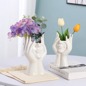 Facepalm vaso in ceramica semplice statua di ceramica bianca vaso di arte del fiore viso vaso busto a forma di testa per regali decorazione casa ufficio - Product Image 2