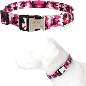 Dog Collar Camouflage Pink Personalized Engraved Semi Metal Buckle Medium Size Fashion Pet Accessory - Product Image 3