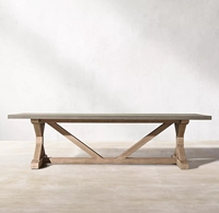 Nouveau Mobilier d'extérieur Table de salle à manger rectangulaire belge en béton et teck avec chevalet