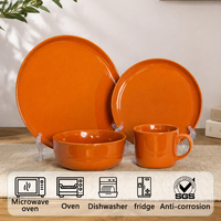 Service de table 4 pièces en céramique Guangda Europe, motif moutarde et orange, assiettes, bols, tasses, résistant à la chaleur, passe au lave-vaisselle