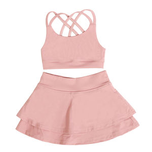 2024 हॉट फास्ट शिपिंग बच्चों के कपड़े नायलॉन स्पैन्डेक्स ट्विन गर्ल एक्टिव वियर ब्रीथेबल सस्पेंडर्स कुलोट्स किड्स योगा सेट - Product Image 3