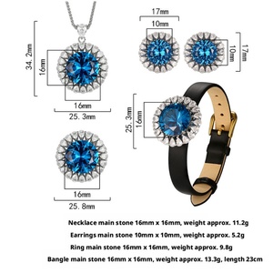 Vintage Eco-friendly Copper Gold Plated 16-10MM Blue Zircon Necklace <b>Earrings</b> Ring 4 Pieces Set Jewelry for Minimalist Style - Product Image 2