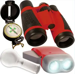 Échantillon gratuit de kit de survie en camping pour enfants-Jumelles, lampe de poche, boussole et loupe. Kit de jouets Explorer pour jouer