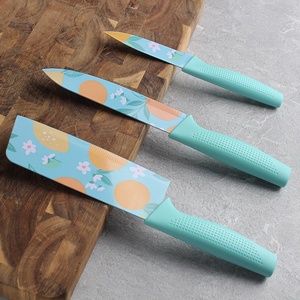 Juego de cuchillos de Chef para el hogar de acero inoxidable de tres piezas, diseño de fruta impresa, regalo pequeño, herramienta de corte de rebanada desechable - Product Image 1