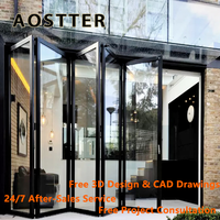Porte pliante extérieure AOSTTER en aluminium noir, double vitrage, à rupture de pont thermique, grande porte panoramique en verre pour patio