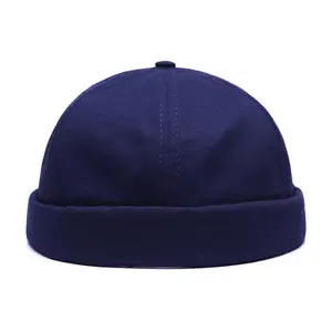 Docker Cap Pure Color Brimless Hats Skullcap Summer Beanie Hat Watch Cap for Men Women Retro Cotton Rolled Cuff Harbour Hat